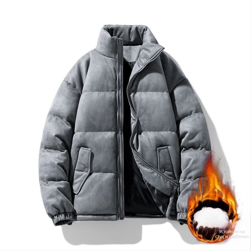 Мъжко зимно яке с памучна подплата, мъжко велурено яке с памучна подплата и яка, модно яке за хляб с памучна подплата, комплект яке с щампа