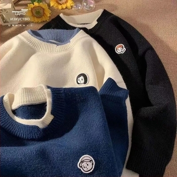 Винтидж нов фалшив пуловер от две части, модерен, универсален, малък, свеж стил, бродиран, за мъже и жени, свободен, мързелив плетен пуловер