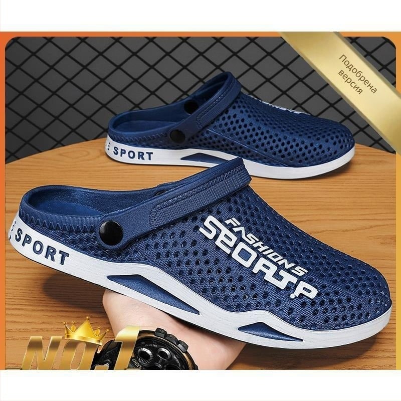 Летни нови обувки с дупка за мъже, дишащи двупосочни сандали, неплъзгащи се меки подметки, затворени пръсти, връхни дрехи, дебели подметки, плажни обувки
