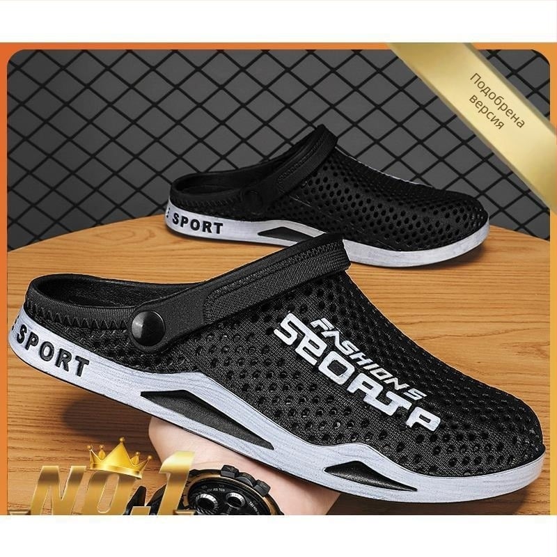 Летни нови обувки с дупка за мъже, дишащи двупосочни сандали, неплъзгащи се меки подметки, затворени пръсти, връхни дрехи, дебели подметки, плажни обувки
