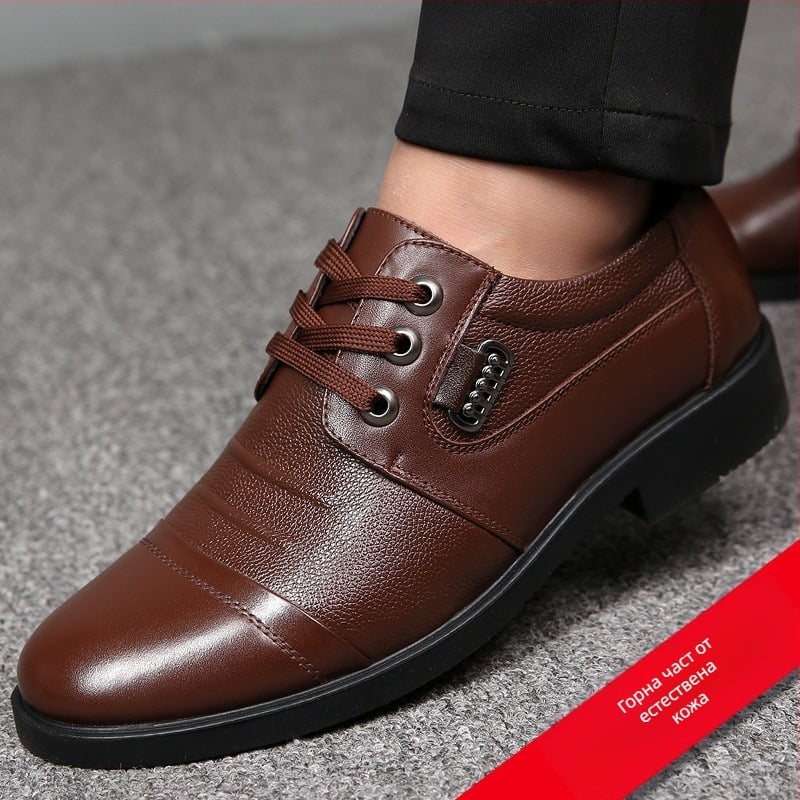 [първи слой телешка кожа] пролетни и есенни кожени обувки за мъже, бизнес ежедневни, дишащи британски официални кожени мъжки обувки, мъжки обувки за татко