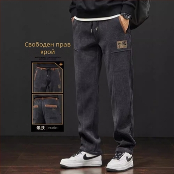 2025 Есенни мъжки ежедневни панталони Boao Velvet Loose Пролетни и есенни нови дълги панталони Европейски памучни кадифени еластични момчешки анцузи