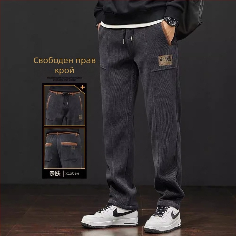 2025 Есенни мъжки ежедневни панталони Boao Velvet Loose Пролетни и есенни нови дълги панталони Европейски памучни кадифени еластични момчешки анцузи