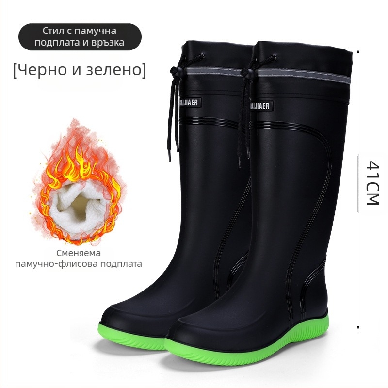 Европейски и американски модни мъжки гумени ботуши до средата на прасеца, ниски гумени ботуши, водоустойчиви, неплъзгащи се кухненски гумени обувки, риболовни, автомивки, работни обувки