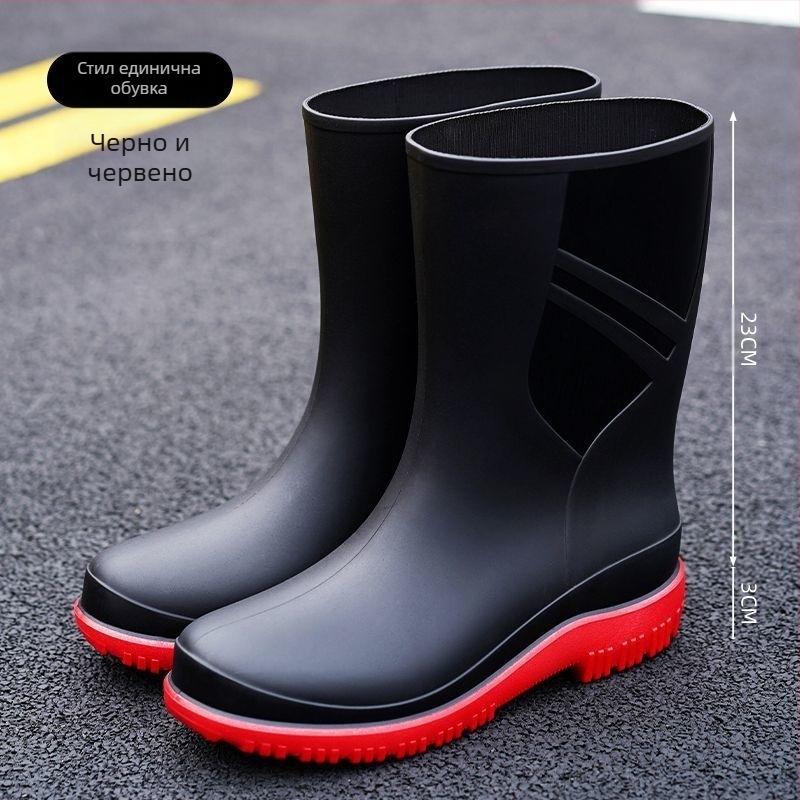 Европейски и американски модни мъжки гумени ботуши до средата на прасеца, ниски гумени ботуши, водоустойчиви, неплъзгащи се кухненски гумени обувки, риболовни, автомивки, работни обувки
