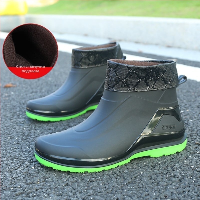 Британски гумени ботуши за мъжки къси тръбички, водоустойчиви, ежедневни гумени ботуши, плоски, леки кухненски, неплъзгащи се гумени обувки с дебело дъно, за работа