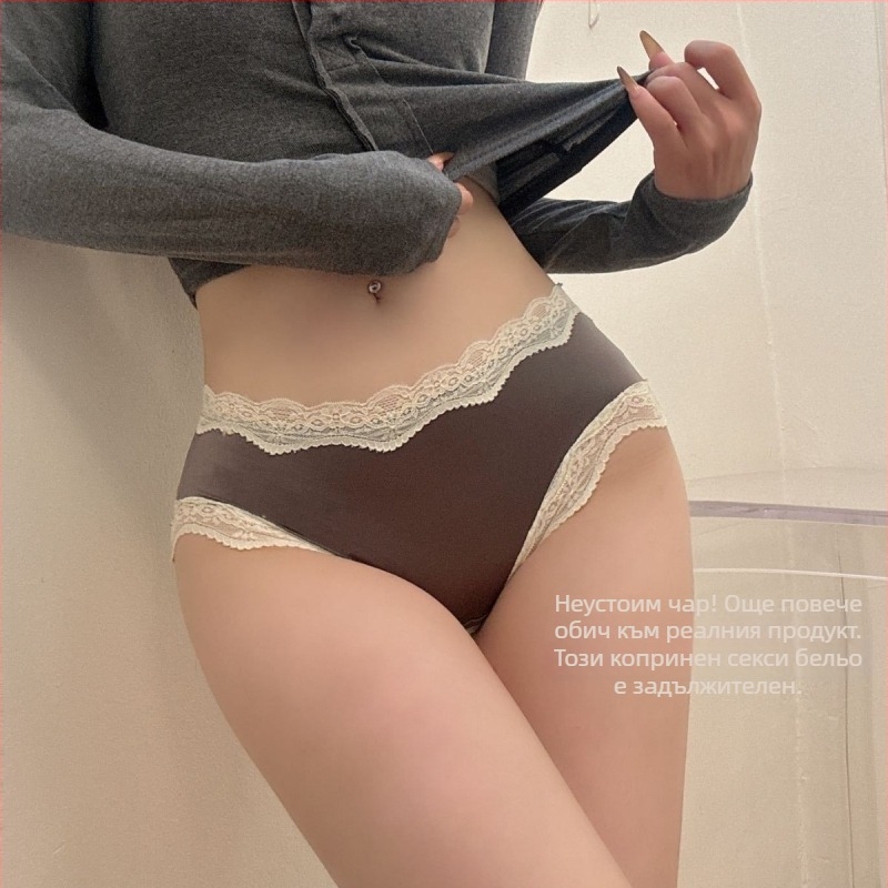 Секси дантелени сатенени дамски бельо, секси кухи чисти желания, мрежести дантелени бикини с панделка, памучен чатал