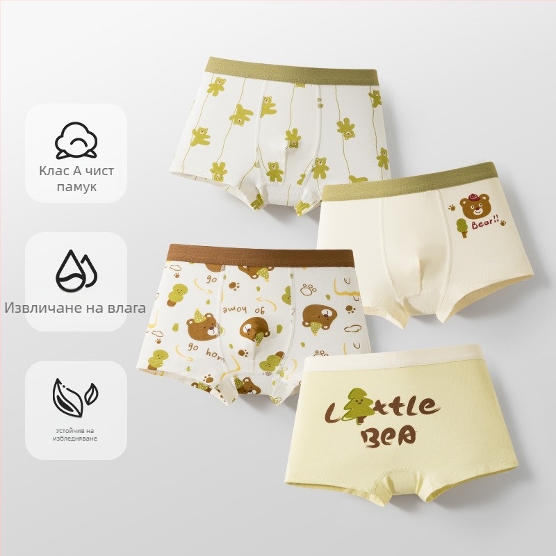 Детско бельо, Бебешки боксерки, Антибактериални дишащи памучни шорти за момчета и момичета, Детски боксерки средни и големи размери