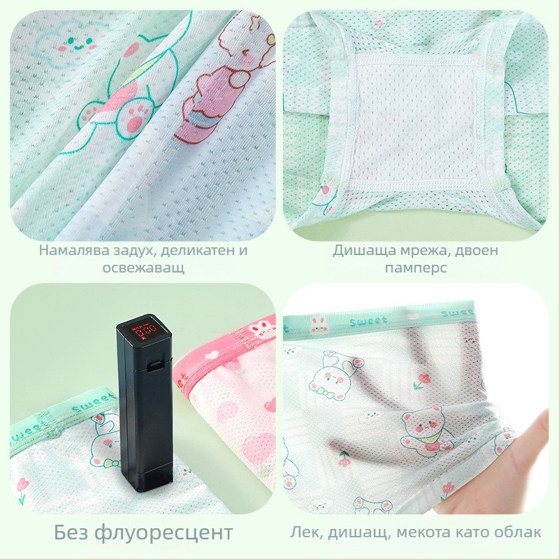 Детско бельо за момичета, боксерки клас А, ледена коприна, летни тънки 7А, антибактериални, с анимационни принти, бебешки дамски боксерки
