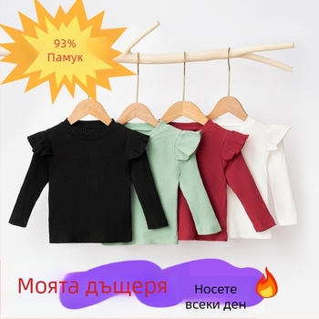 Тениска с дълъг ръкав за малки и средни момичета, малка, с широк ръкав, базова риза, пролет и есен, нова, за жени, производители на бебешки топове