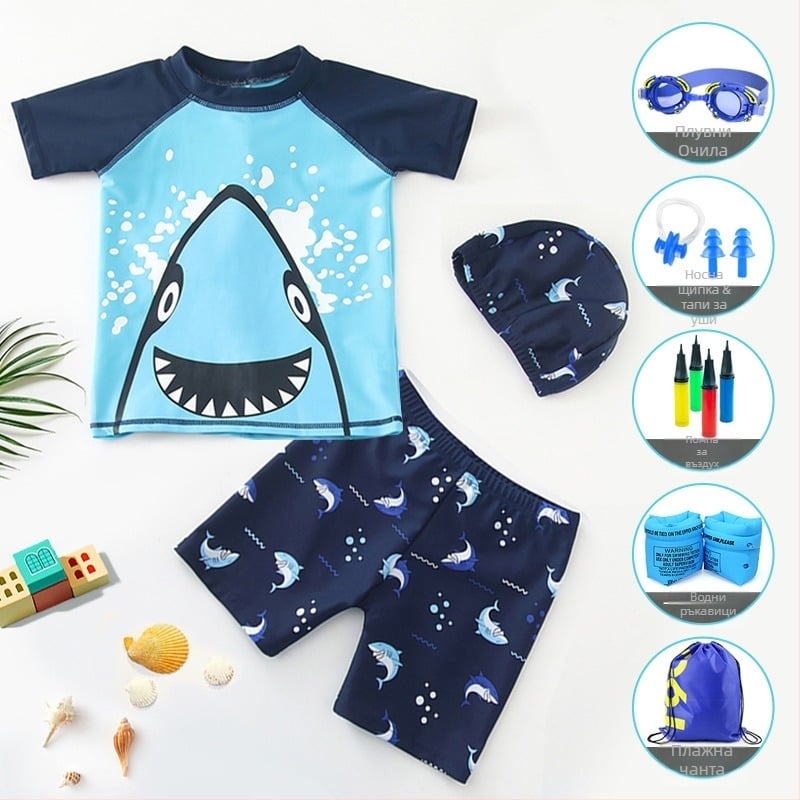 Бански костюм с анимационни акули за момче, бебе, еднокомпонентен, за момче, плажен бански с горещи извори, детски бански на едро