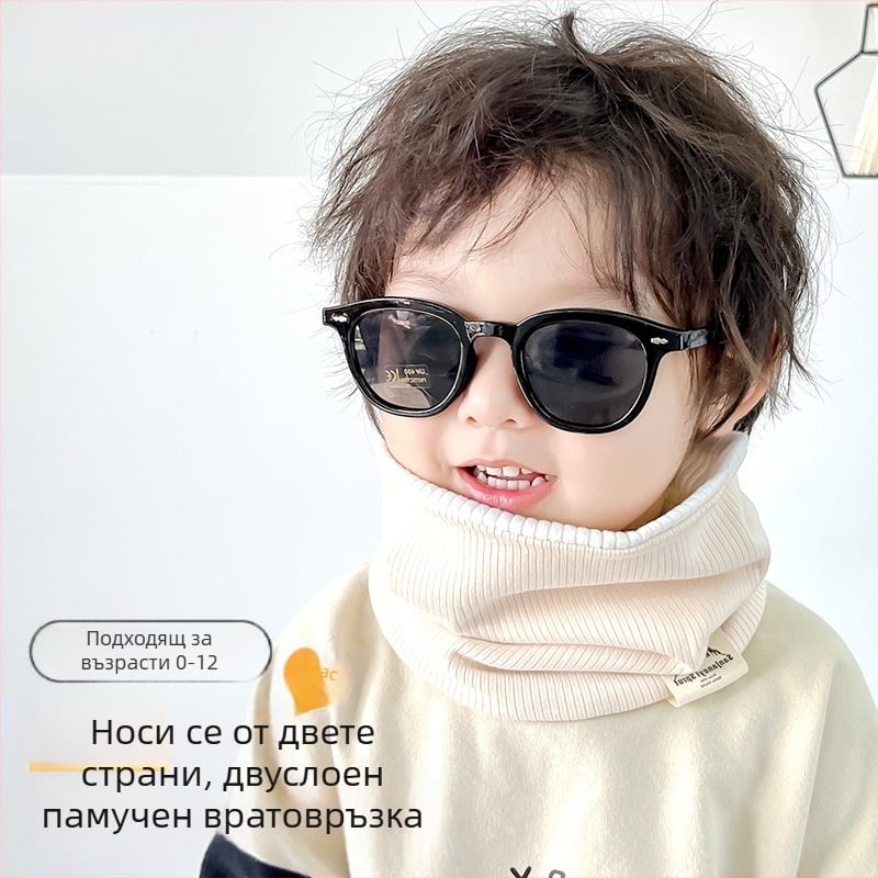 Есенен и зимен платнено-плетен шал с едноцветен топъл пуловер с яка за момчета и момичета, прост детски двуслоен шал с контрастен цвят