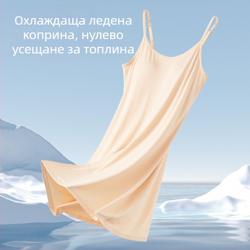 Нощница за жени, лятна, на едро, модална, с презрамка за гърди, дълга пола, тънка, плюс размер, може да се носи с пижама, цяло поколение коса