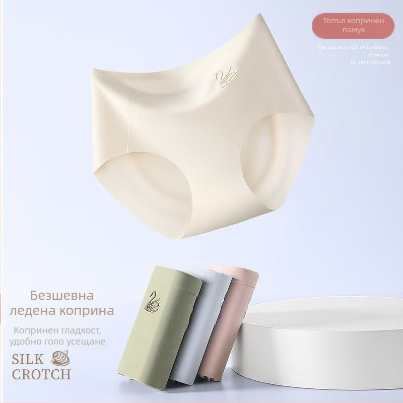 Дамски бикини от ледена коприна със средна талия, повдигащи корема, тънки, дишащи, високо еластични, 3D, ябълкови, от чист памук, бактериостатични, без следи от чатала