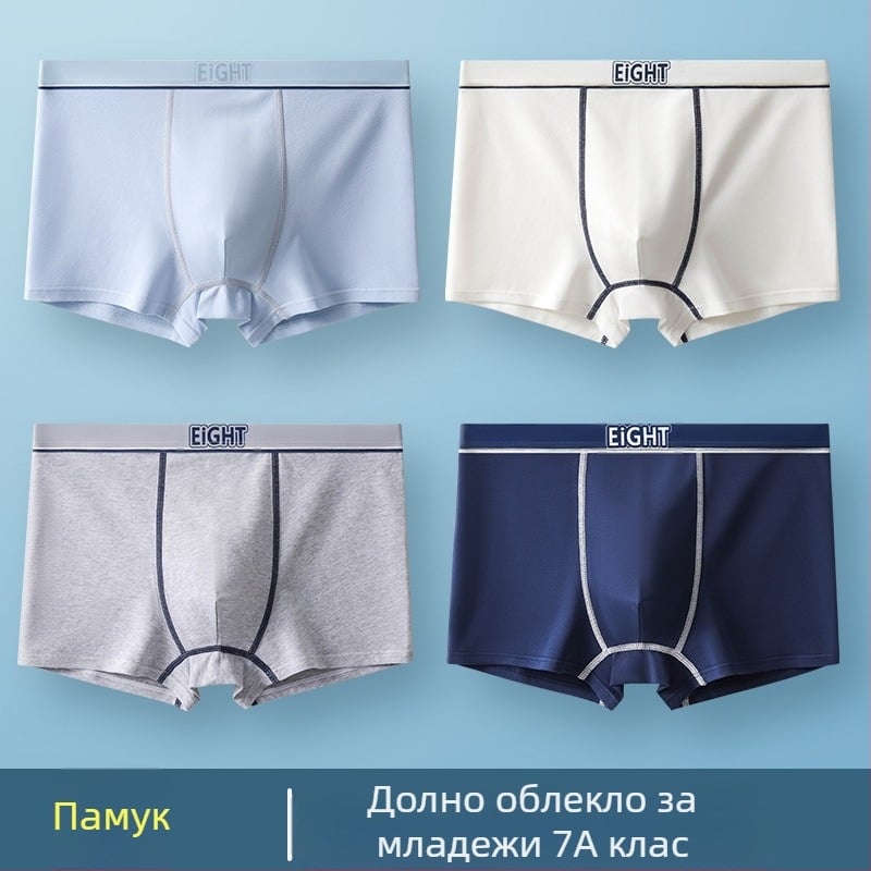 Ново мъжко бельо, памучни боксерки клас А, големи размери, със средна талия, бързосъхнещи, дишащи, с четири ъгъла, за глава