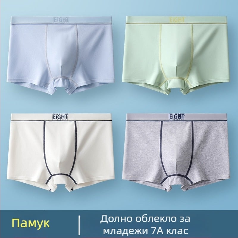 Ново мъжко бельо, памучни боксерки клас А, големи размери, със средна талия, бързосъхнещи, дишащи, с четири ъгъла, за глава