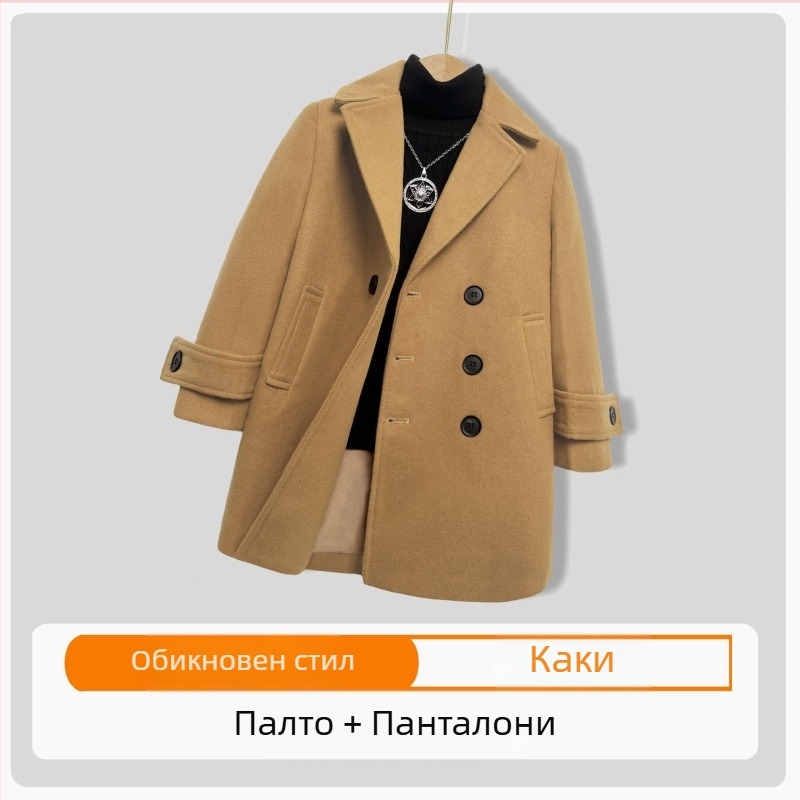 Вълнено палто за момчета, памучно и удебеляващо, есенно и зимно вълнено палто, детско топло вълнено палто в корейски стил с ревер