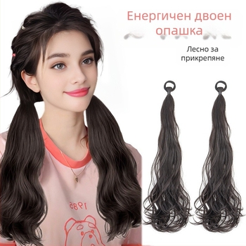 Фабрична едро перука за жени на руло опашка, може да се връзва с двойна опашка с ластик, дълга руло опашка, естествена перука с опашка