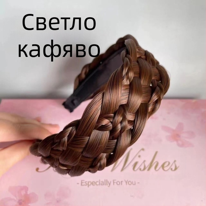 Нова разширена лента за глава за перука, удебелена лента за глава с шест нишки, усукана плитка, дамска лента за глава с една част, аксесоари за коса с плитка тип „рибена кост“