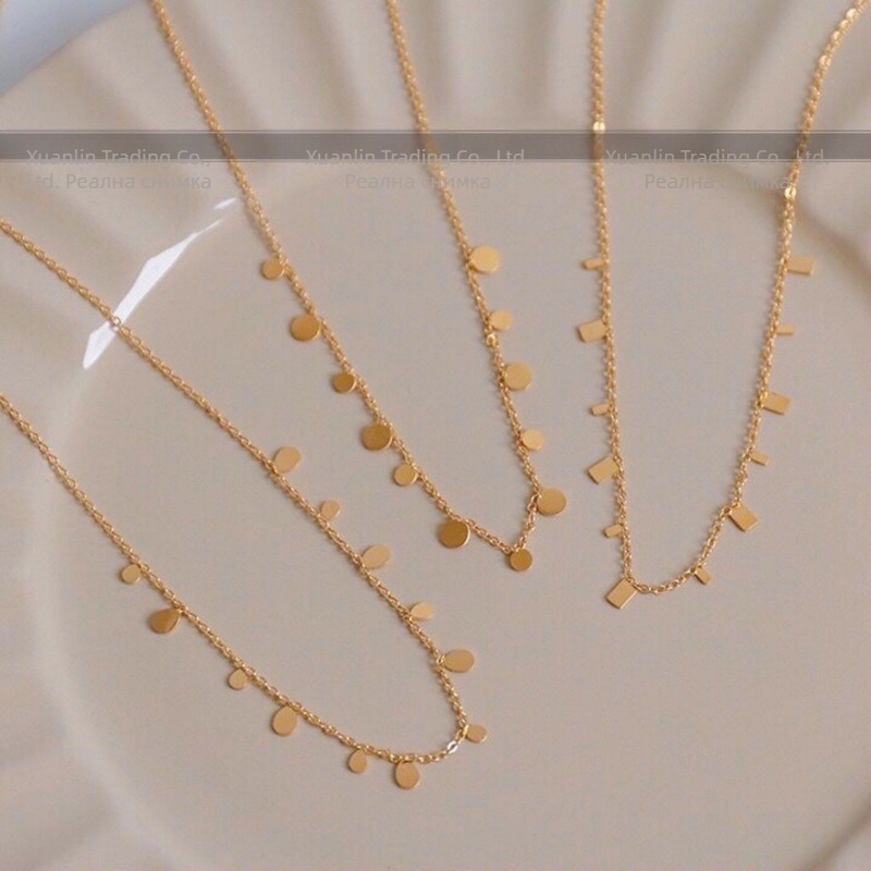 Безцветно титаниево стоманено колие Super Flash с капки газирана вода, малко кръгло, дамско, подредено, малко квадратно колие с верижка за ключица