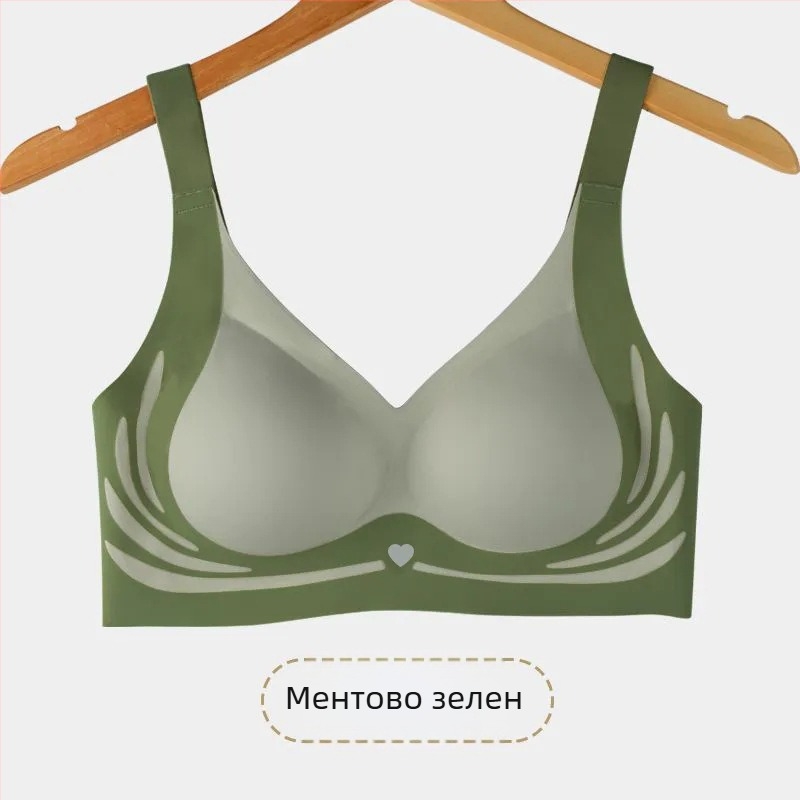Ново лятно бельо от ледена коприна без изрязване, дишащо бельо за жени, красив сутиен с повдигащ механизъм и против увисване на гърба