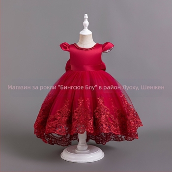 Нова рокля за момичета от Amazon, пухкава рокля с дантела и дълъг ръкав, рокля за рожден ден, едногодишна рокля за бебета