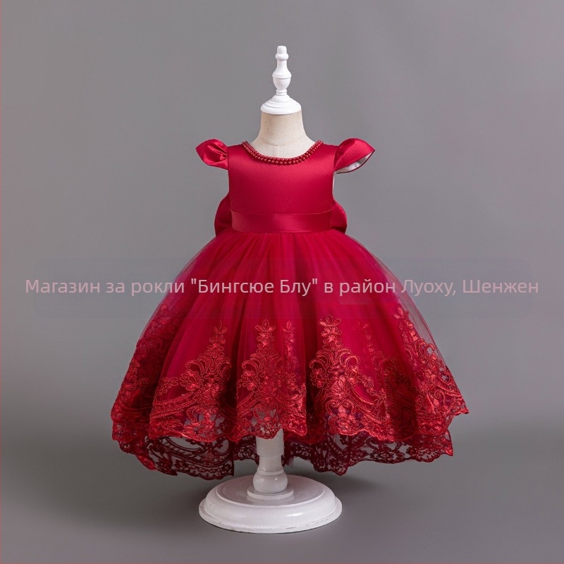 Нова рокля за момичета от Amazon, пухкава рокля с дантела и дълъг ръкав, рокля за рожден ден, едногодишна рокля за бебета