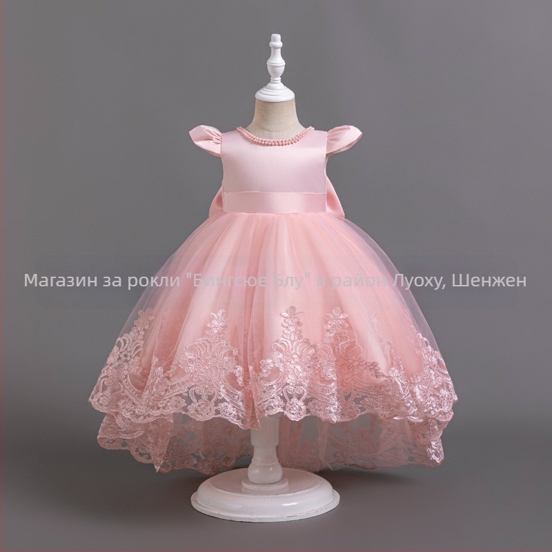 Нова рокля за момичета от Amazon, пухкава рокля с дантела и дълъг ръкав, рокля за рожден ден, едногодишна рокля за бебета