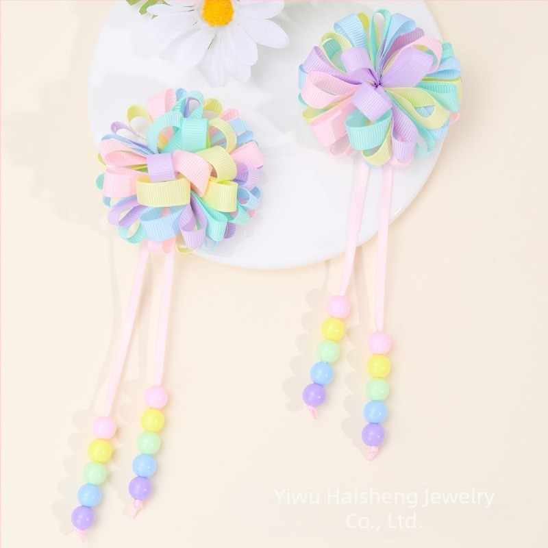 Момичета с трансгранични експлозии, сладки къдрави топки с пискюл, цветни мехурчета, цвете, ребро с коса, цвете, щипка за коса