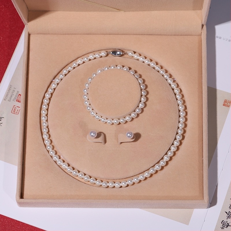 Търговия на едро с естествени перлени мъниста от дълбоководни черупки, дамски комплект от три части, бижута, подарък за Деня на майката, подарък на живо