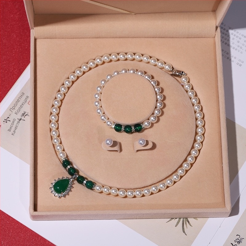 Търговия на едро с естествени перлени мъниста от дълбоководни черупки, дамски комплект от три части, бижута, подарък за Деня на майката, подарък на живо