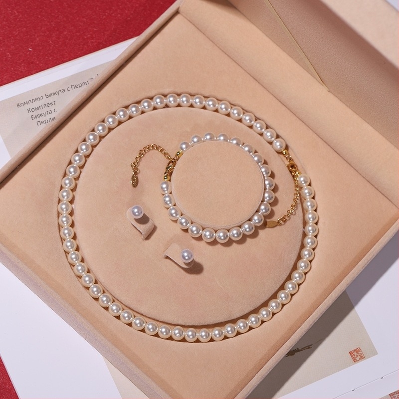 Търговия на едро с естествени перлени мъниста от дълбоководни черупки, дамски комплект от три части, бижута, подарък за Деня на майката, подарък на живо