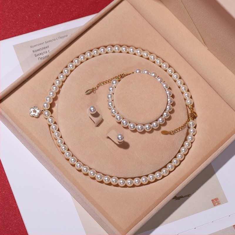 Търговия на едро с естествени перлени мъниста от дълбоководни черупки, дамски комплект от три части, бижута, подарък за Деня на майката, подарък на живо