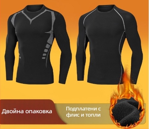 Мъжки зимен термобельо от кадифе с полар, удебелен бягащ костюм, студоустойчив, спортен, тесен, есенен, с дълги панталони