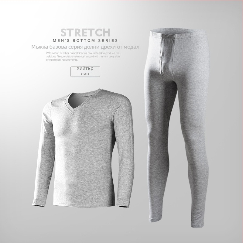 Мъжки комплект термобельо от модал, тънки есенни дрехи и панталони, мъжки, с прилепнала кройка, младежки, едноцветен, ултратънък,