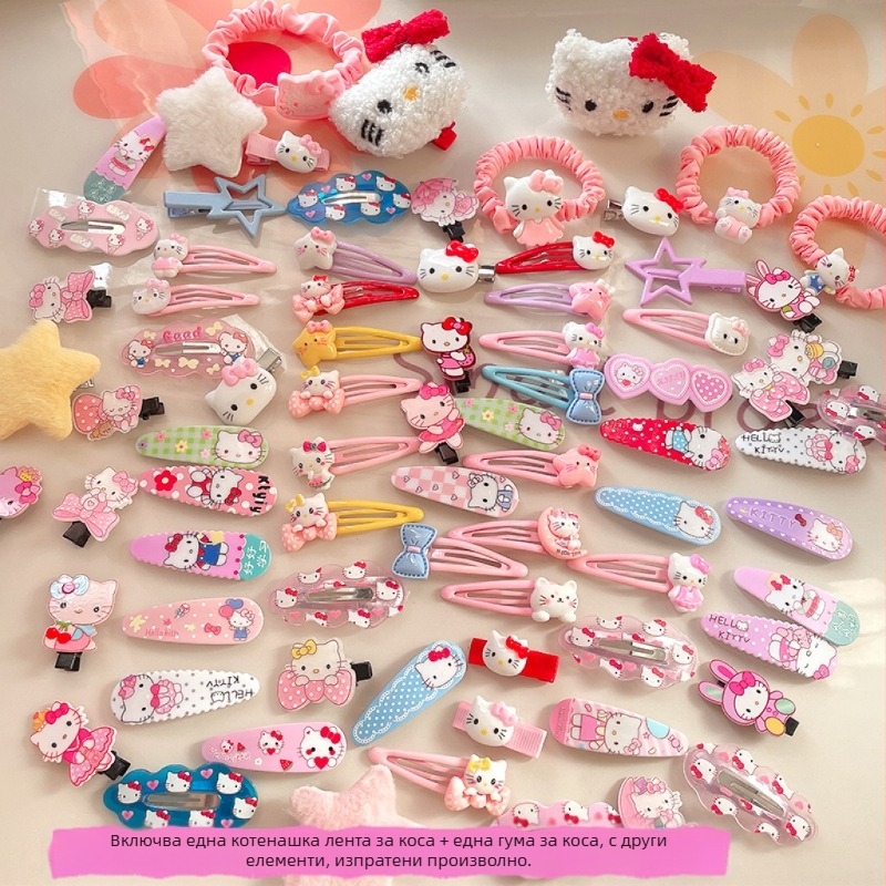 Сладка розова плюшена щипка за коса Hellokitty с патешка човка, комбинация от японско момиче KT Cat, аксесоари за коса с анимационен герой, странична фиба