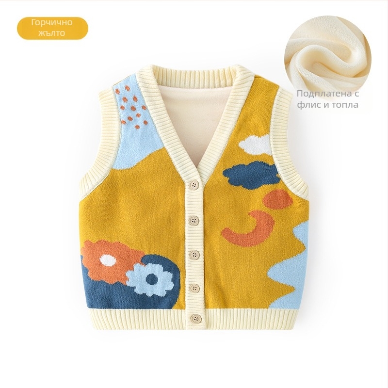 K-стил сладък детски жилет от чист памук, плетен жилет за бебета, категория есенно връхно облекло, детски жилетка