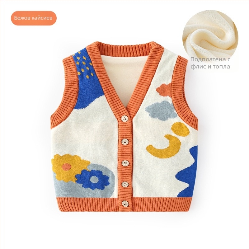 K-стил сладък детски жилет от чист памук, плетен жилет за бебета, категория есенно връхно облекло, детски жилетка