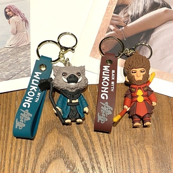 Карикатура черен мит Wukong ключодържател карикатура прасе осем напусна кукла кола ключодържател игра около малки подаръци на едро