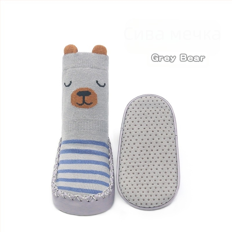 Корейски бебешки неплъзгащи се обувки за малки деца, чорапи, обувки, бебета и малки деца, лепящи се чорапи за под, стерео анимационни кожени чорапи