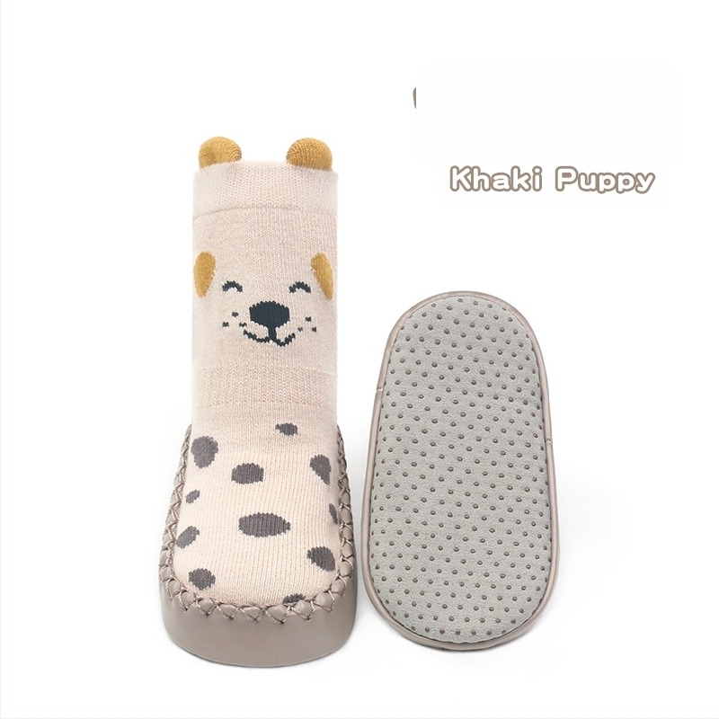 Корейски бебешки неплъзгащи се обувки за малки деца, чорапи, обувки, бебета и малки деца, лепящи се чорапи за под, стерео анимационни кожени чорапи