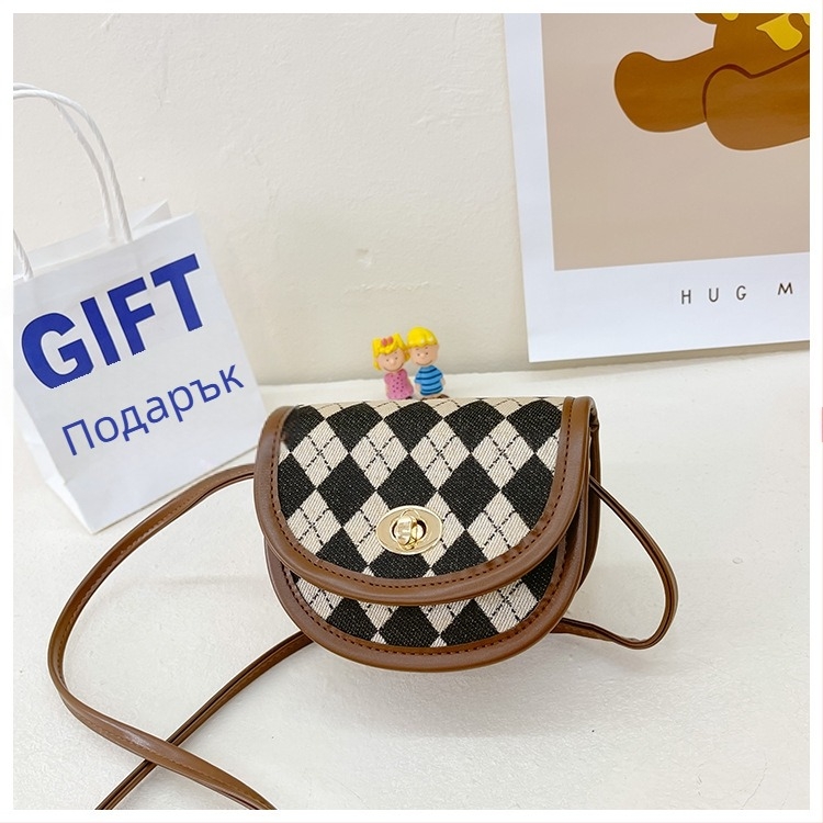 Детска чанта в корейски стил 2022, мини модна карирана чанта за момичета, малка чанта през рамо, модерна ретро чанта през рамо