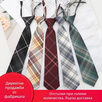 Дамска яка с цвете, карирана в японски стил и черна папионка, с връвчица, в колежански стил, панделка, риза с панделка, моряшки костюм