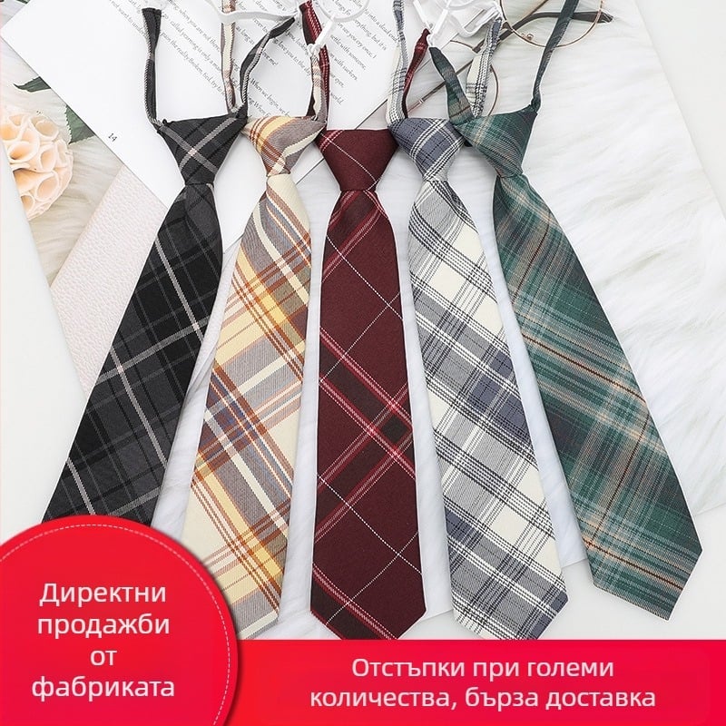 Дамска яка с цвете, карирана в японски стил и черна папионка, с връвчица, в колежански стил, панделка, риза с панделка, моряшки костюм
