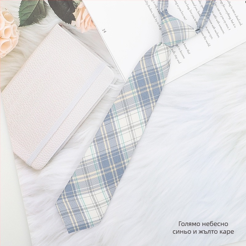 Дамска яка с цвете, карирана в японски стил и черна папионка, с връвчица, в колежански стил, панделка, риза с панделка, моряшки костюм