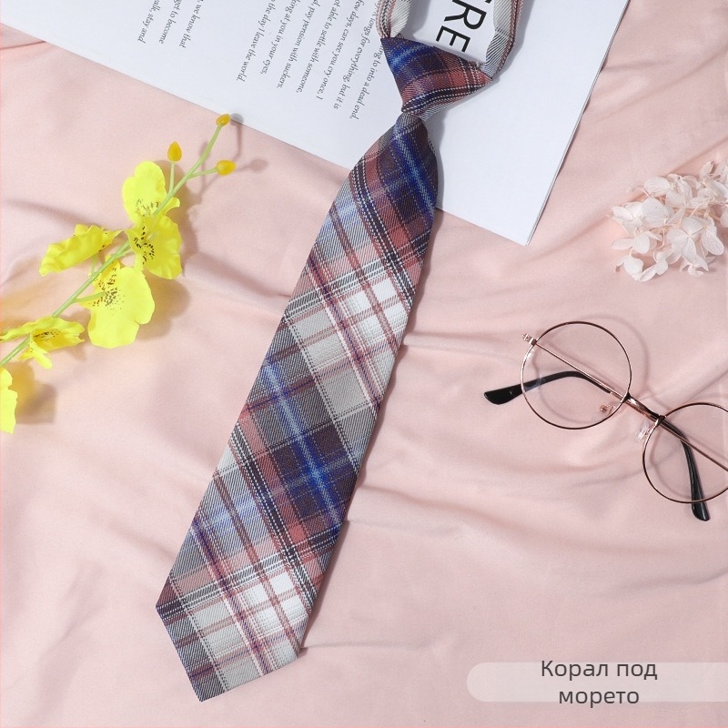 Дамска яка с цвете, карирана в японски стил и черна папионка, с връвчица, в колежански стил, панделка, риза с панделка, моряшки костюм