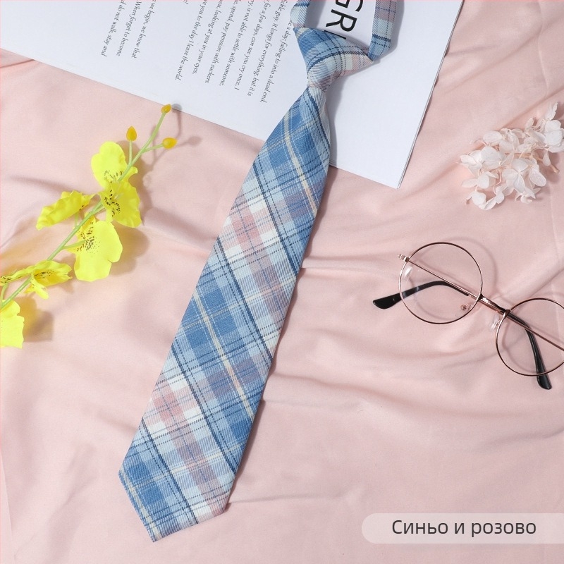 Дамска яка с цвете, карирана в японски стил и черна папионка, с връвчица, в колежански стил, панделка, риза с панделка, моряшки костюм