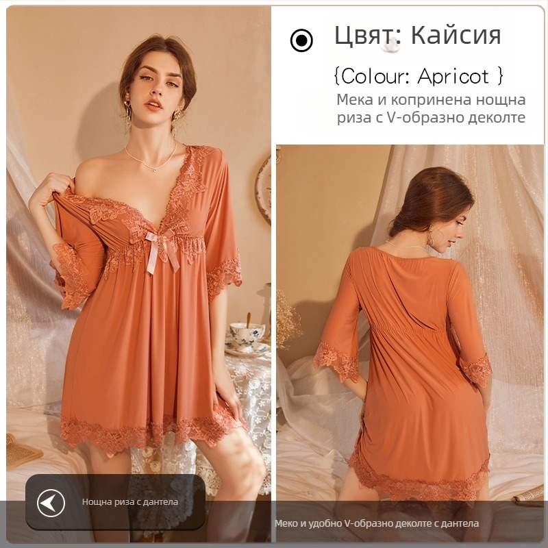 Популярна онлайн нощница за знаменитости с дантела, бродирана, Ice Silk, секси, големи размери, свободна, за отслабване, секси нощница на едро