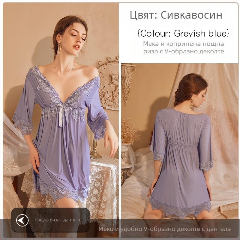 Популярна онлайн нощница за знаменитости с дантела, бродирана, Ice Silk, секси, големи размери, свободна, за отслабване, секси нощница на едро