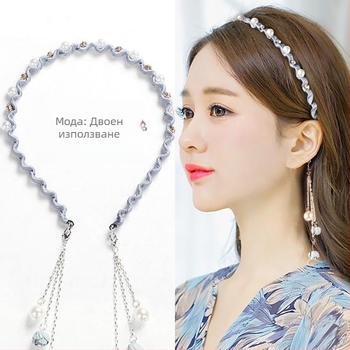 Лента за глава с пискюл и висулка за жени, есенни и зимни фалшиви обеци, лента за глава, стил „фея гора“, супер фея, фиби за коса, сноп отзад, висяща коса с дупка